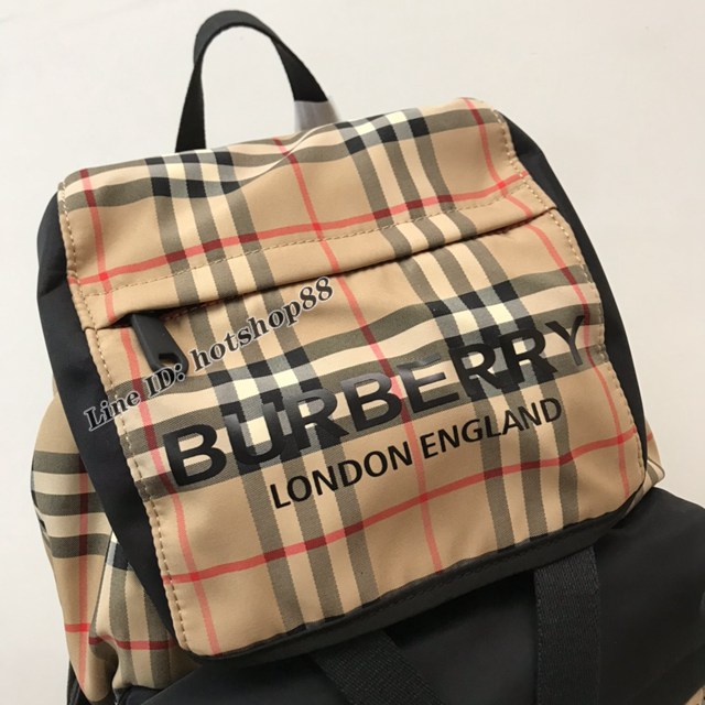 Burberry專櫃新款實用型雙肩包 巴寶莉Vintage復古格紋尼龍男士雙肩包 yxb1446